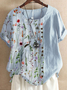 Casual Linen Floral Short Sleeve Tops