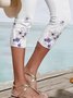 Butterfly Printed Holiday Daily Elastic Waist Skinny Knee Length Pants