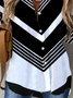 Shirt Collar Casual Striped Color Block Long Sleeve Blouse