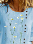 Casual Floral T-Shirts for Women Long Sleeve Loose Blouses Tops Blue