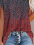 Paisley  Short Sleeve  Printed  Cotton-blend  Crew Neck  Vintage  Summer  Red Top