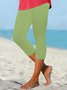ANNIECLOTH Beach daily basic plain color patterned elastic waist high elastic burnt flower pants Plus Size