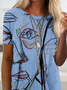 Tunic Abstract Crew Neck Short Sleeve Tops