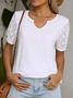 White Lace Panel Cuff Notched Collar Top