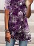 Loose casual holiday purple crystal good luck printed top T-shirt