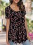 Ladies Top Ruched Floral Short Sleeve Stretchy Tunic