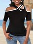 Black and white classic color contrast design sense off shoulder fit holiday top T-shirt plus size