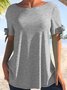 Plain casual off-the-shoulder bow short-sleeved T-shirt