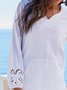 Beach Holiday V Neck Long Sleeve Solid Cotton Tops
