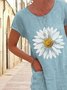 Women's Off Shoulder Loosen Casual Sunflower Short Sleeve Knit Dress