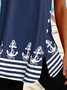 Ocean anchor stripe irregular hem button top T-shirt tunic