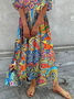 Vacation Casual Tribal Printed V-neck Regular Fit Maxi Dress