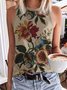 Vacation Casual Floral Printed Round Neck Tanks & Camis