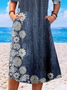 Round Neck Casual Loose Floral Print Resort Short Sleeve Midi Dress