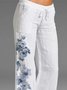 Draw String Floral Cotton Casual Pants