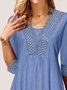 Casual Ruched Plain Lace Tops