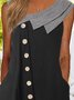 Asymmetric collar button a long dress color block