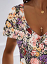 Casual Floral Design V-Neck Short Sleeve Top