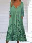 Casual Foliage Floral Design Round Neck Long Sleeve Knit Dress