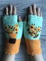 Autumn Winter Warm Half Finger Gloves Small Daisy Hand Embroidered Gloves