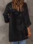 Black Drawstring Turndown Collar Hooded Outerwear trench coat Windbreaker topper
