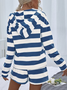 Women Striped Casual Autumn Natural Loose Polyester fibre Top With Pants H-Line Regular Size Two Piece Sets