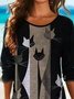 Animal Round Neck Long Sleeve Casual T-shirts