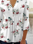 Casual Floral Autumn Polyester V neck Micro-Elasticity Daily Regular X-Line Top for Women