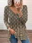 Casual Ethnic Floral Design Long Sleeve Pullover Top