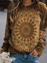 Vintage Ethnic Autumn Daily Loose Long sleeve Crew Neck Regular H-Line Sweatshirt for Women