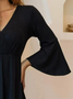 Simple Plain V-neck Waist Knitted Dress