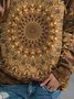 Vintage Ethnic Autumn Daily Loose Long sleeve Crew Neck Regular H-Line Sweatshirt for Women