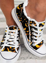 Casual Color Block All Season Printing Closed Toe Canvas Fabric Lace-Up Canvas Sneakers for Women