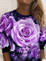 Casual Floral Autumn Polyester Long sleeve Crew Neck H-Line Regular Regular Size Sweatshirts for Women