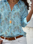 Women Casual Floral Autumn Daily Long sleeve H-Line Regular Shirt Collar Regular Size Blouse