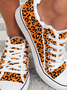 Women Street All Season Leopard Printing Round Toe Fabric Hot List Lace-Up EVA Sneakers