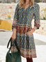Casual Ethnic Autumn V neck Natural Loose Midi Cotton-Blend Regular Size Dress for Women