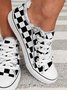 Casual All Season Checkerboard Grid Holiday Flat Heel Closed Toe Canvas Plus Size Canvas Sneakers for Women