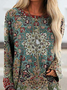 Women Casual Ethnic Autumn Polyester Daily Long sleeve Mid-long A-Line Regular T-shirt
