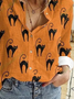 Women Casual Autumn Cat Polyester No Elasticity Regular H-Line Shirt Collar Regular Size Blouse