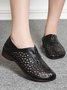 Women Vintage Plain All Season Breathable Daily Hollow out Round Toe PU Deep Mouth Shoes Flats