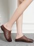 Women Vintage Plain All Season Breathable Daily Hollow out Round Toe PU Deep Mouth Shoes Flats
