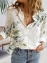 Women Casual Leaf Autumn Linen Buttoned Micro-Elasticity Loose H-Line Shirt Collar Blouse