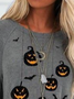 Women Casual Autumn Halloween Micro-Elasticity Daily Loose Jersey Regular Regular Size T-shirt
