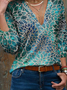 Women Casual Floral Autumn Polyester V neck Daily Long sleeve Regular H-Line Tops