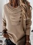 Casual Plain Autumn V neck Ruched Loose Polyester Cotton Regular H-Line Sweatshirt for Women