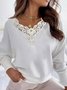 Women Casual Plain Autumn Polyester V neck Long sleeve H-Line Regular Regular Size Tops