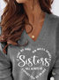 Women Casual Text Letters Autumn V neck Spandex Buttoned Loose T-Line Regular Size Sweatshirts