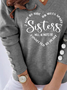Women Casual Text Letters Autumn V neck Spandex Buttoned Loose T-Line Regular Size Sweatshirt