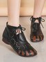 Women Vintage Plain All Season Round Toe PU Pu Mother's Day Rubber Lace-Up Boots
